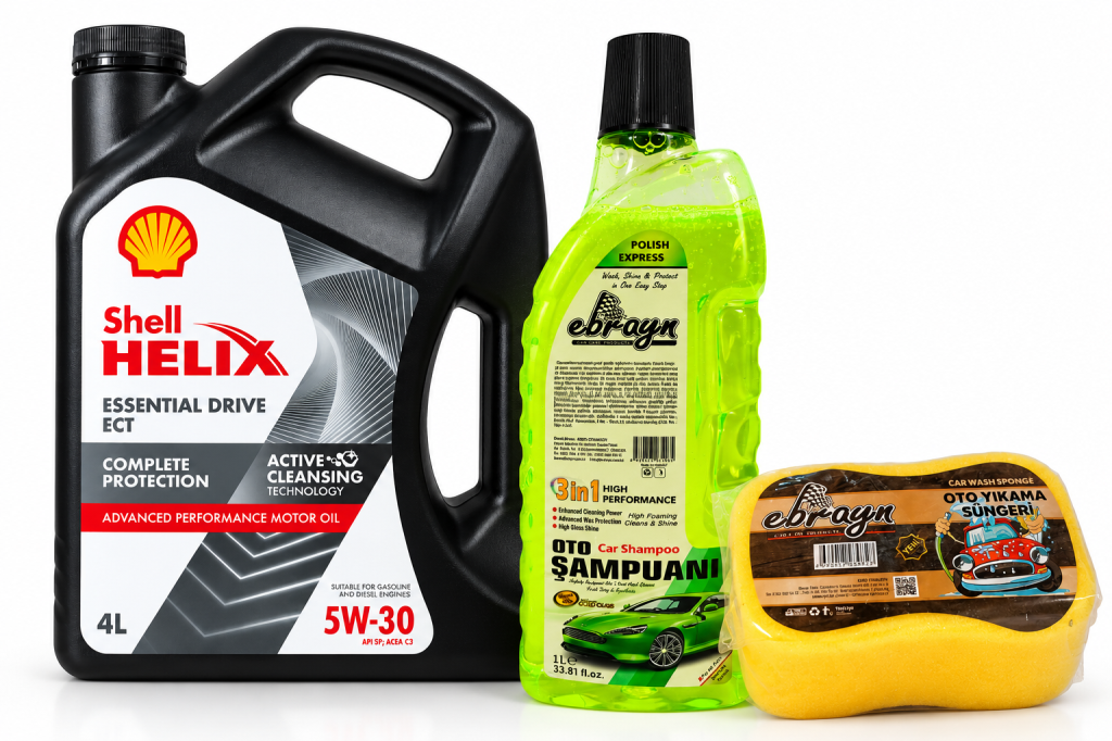 SHELL HELİX ESSENTIAL DRIVE ECT DPF 5W-30 4 Litre + Oto Şampuan 1000 ml + Yıkama Süngeri